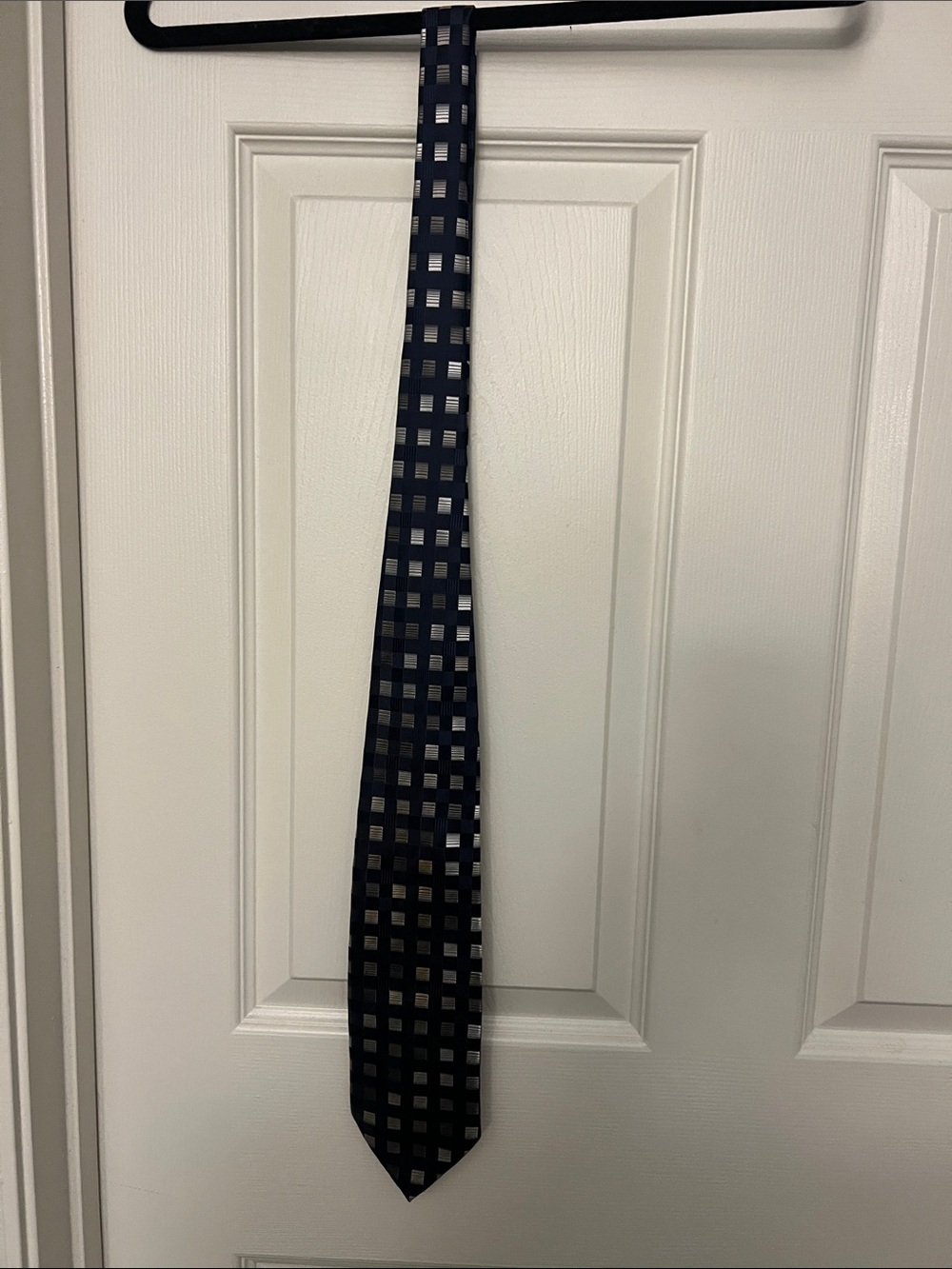 Vintage Burma Bibas 7 Fold 100% Silk Tie Blue Silver Basket Weave Geometric